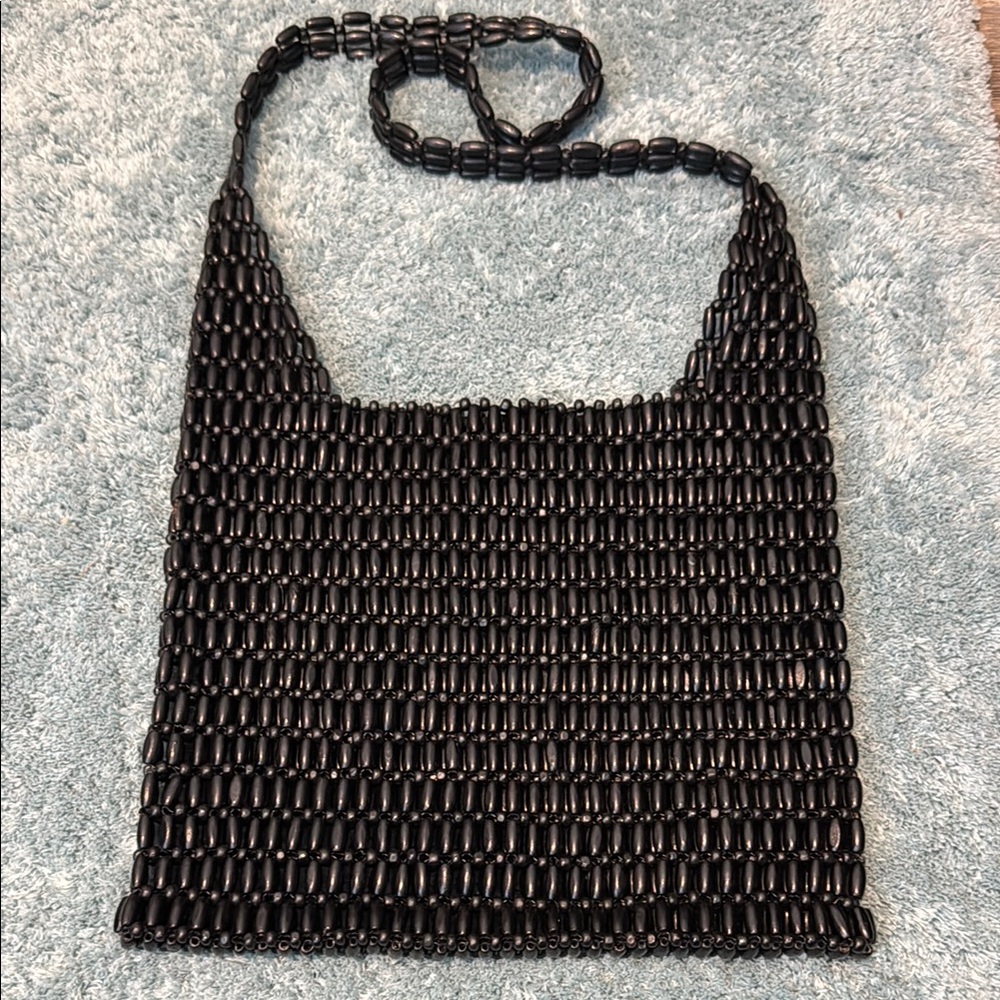 Chic Black Beaded Shoulder Bag